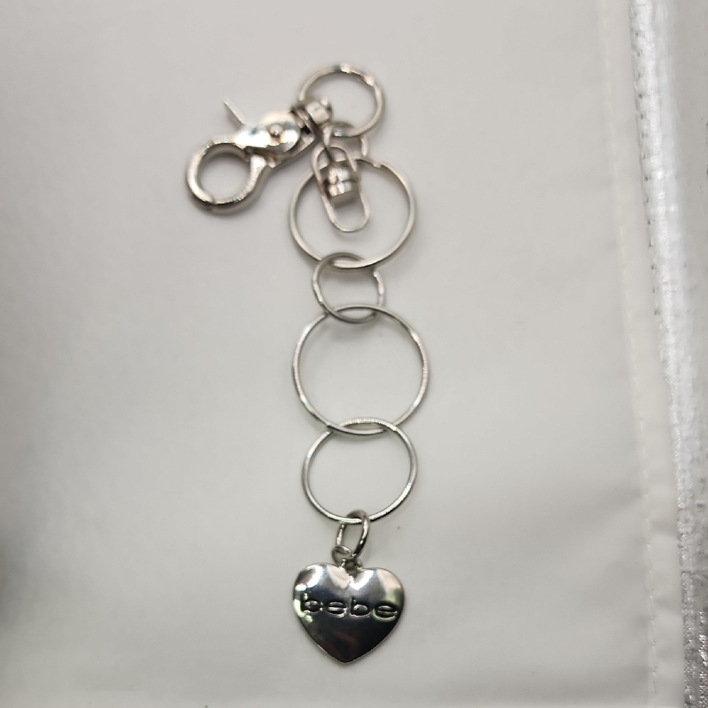 Bebe Silver Heart Bag Charm Keychain